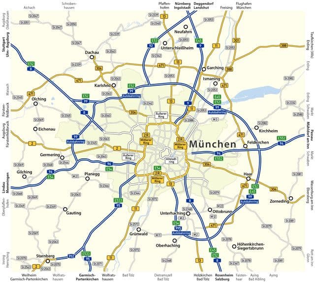 Mapa das estradas de Munique