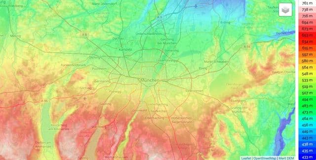 Mapa de elevação de Munique